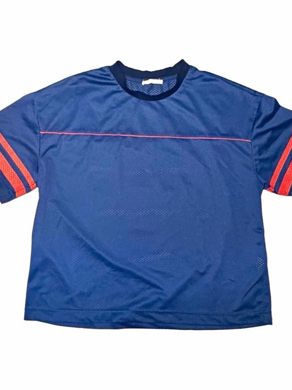 Zara Blue Short-Sleeve Athletic Tee with Red Stripe Accents Size L #80